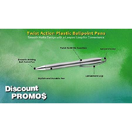 10 Twist Action Plastic Ballpoint Pens Matte Barrel, Black Ink Silver