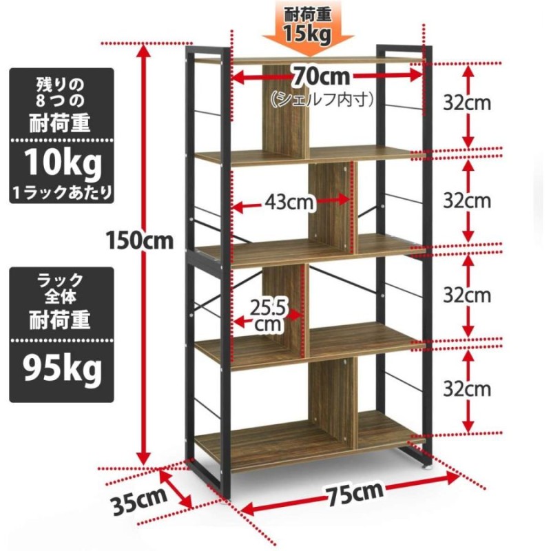 22-23日限定10倍P付] オープンシェルフ ラック 幅75cm 5段棚 DEWEL ...