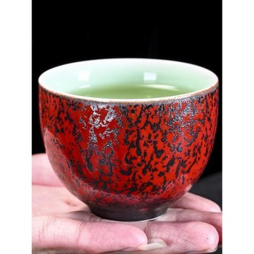 紅色窯變陶瓷單杯家用客廳主人杯品茗杯單只小茶杯功夫茶具喝茶杯