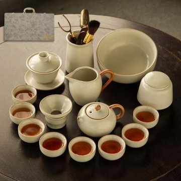 米禮盒裝黃汝窯辦公套裝陶瓷送禮整套高檔功夫茶具茶道家用茶杯!