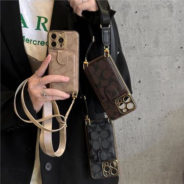 高級電鍍斜跨卡包適用蘋果15ProMax手機殼插卡iPhone16pro奢華潮