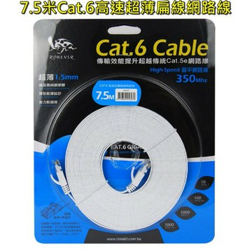 【現貨】網路 鍍金頭 超扁線 寬帶線 網路線 高速網路線 Cat.6高速超薄扁線網路線-7.5米 7.5M 扁線 寬帶線 RJ45  柚柚的店