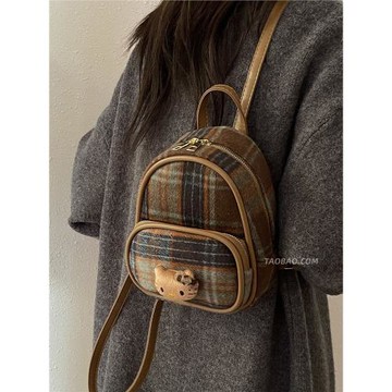 超火小眾毛呢包包女2025新款百搭雙肩后背包秋冬季精致迷你小書包