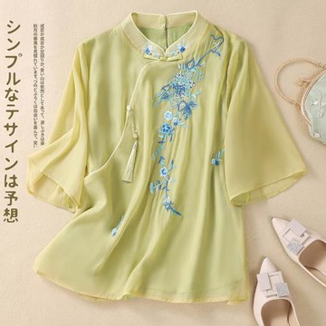 唐裝女中國風盤扣襯衫中式女裝夏裝禪意茶服改良漢服刺繡旗袍上衣