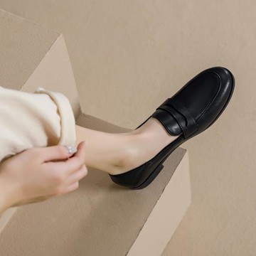 2023春季真皮簡約兩穿英倫平底小皮鞋女一腳蹬舒適軟皮樂福鞋單鞋