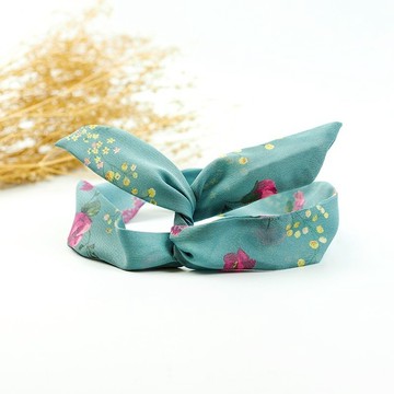 小牛村 Calf Village 手工髮飾 鋁線髮帶 多元造型 頭帶 復古 古著 {綠湖紅花} 湖水綠【A-171】限量古布