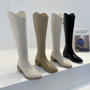 中筒長筒西部牛仔靴女鞋2021小眾短靴白色騎士法式長靴春秋單靴子