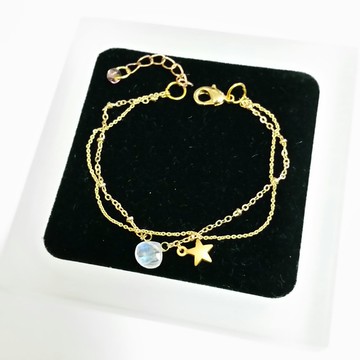 星星，藍光月亮石 鍍金手鍊