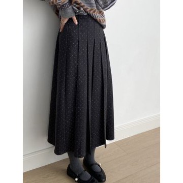 設計所在 知性小文藝 波點毛呢百褶裙(2色 M-L可選) G8611