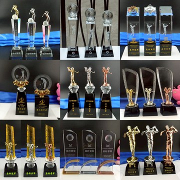 新款高爾夫球水晶獎杯獎牌定制總桿凈桿冠軍一桿進洞最近遠獎定做