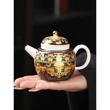 金銀錯描金掌心單壺小號茶壺功夫茶具家用陶瓷單人仿古中式泡茶器