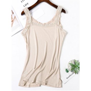 雙面針織真絲吊帶背心女蕾絲邊無袖打底衫大碼桑蠶絲上衣打底衫