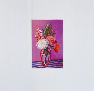 原始油畫 20x12cm 菊花紫色現代藝術花瓶裡的櫻花
