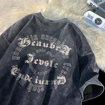 美式復古t恤男夏季薄款透氣衣服水洗做舊短袖上衣青少年男裝體恤