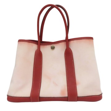 【二手名牌BRAND OFF】HERMES 愛馬仕 粉色 帆布 Garden party30 手提包 T刻