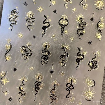 ✨Hannah✨辣妹哥特風招財星月小蛇美甲貼紙立體浮鵰燙金闇黑diy指甲裝飾貼美甲貼 EYXQ