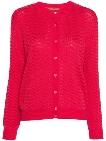 Missoni - zigzag crochet-knit cardigan - women - Viscose/Cotton - 48 - Pink