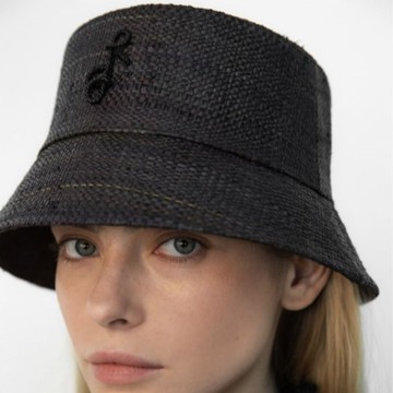 Ruslan Baginskiy RB字全黑草編漁夫帽 - L