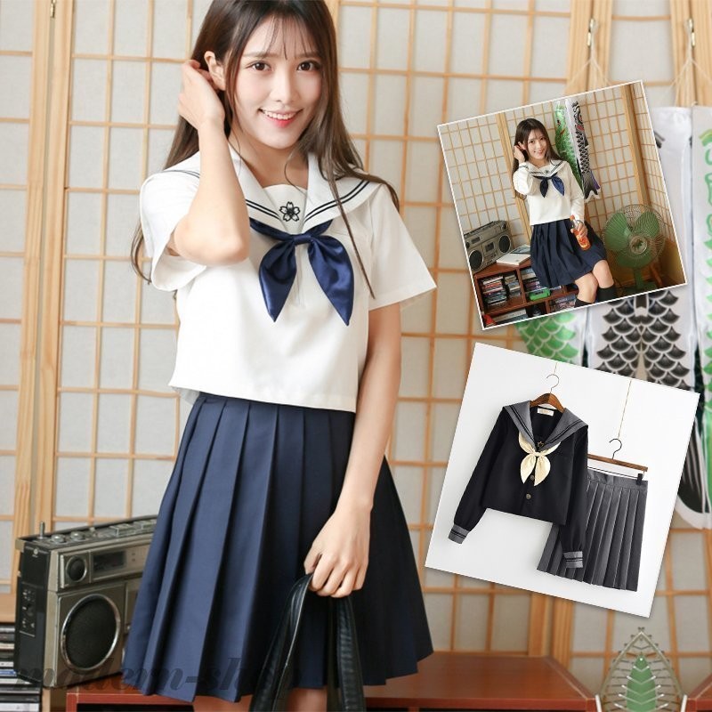 セーラー服 長袖 女子高生 制服 コスチューム 白 紺 JK 学生服 仮装 衣装 S-2XL サイズ 半袖 × ミニスカート 通販  LINEポイント最大0.5%GET | LINEショッピング