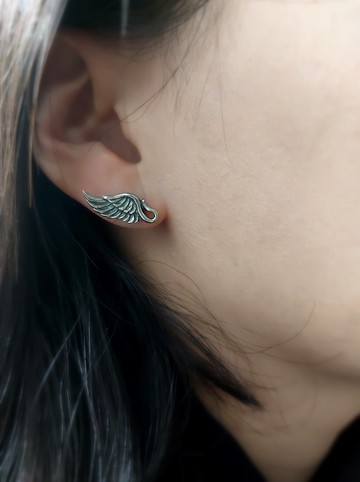 +自由之翼+925純銀 天使羽翼翅膀耳環 銀黑銀白雙色可選 個性優雅