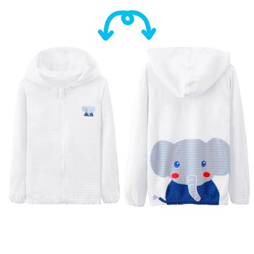 MAMDADKIDS - 竹節棉輕薄款連帽外套-大象-白色