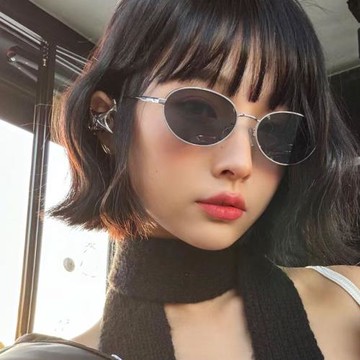 韓系時尚新款小框橢圓太陽眼鏡女辣妹拍照個性防紫外線金絲墨鏡潮