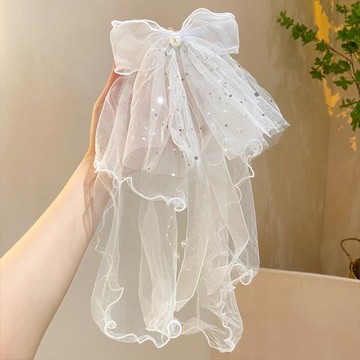 兒童超仙頭紗女童公主蝴蝶結頭飾女孩寶寶發夾2023網紅網紗發卡