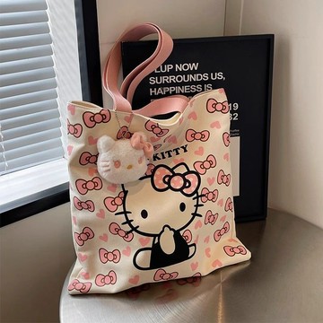 10/27🚚HelloKitty帆布包女大容量包包學生單肩手提袋可愛KT貓通懃託特包