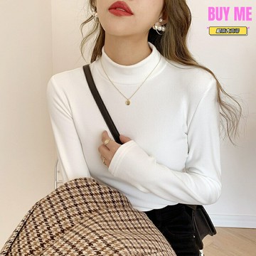 【加絨加厚】德絨打底衫 女裝打底衫 保暖內衣 秋冬內搭 修身長袖 雙面磨毛 半高領純色 百搭顯瘦 秋冬必備