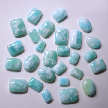 小眾天然菱鋅礦小項墜 方牌 橢圓 鑲嵌用 唯美冰藍