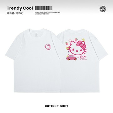 🚀虧本到貨&舒適透氣⚡粉色kitty貓印花短袖T恤男2025新款純棉230g寬鬆情侶圓領休閒上衣