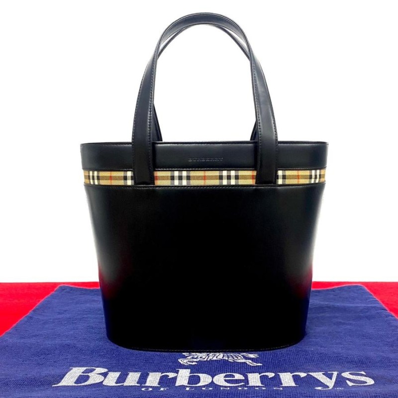 ほぼ未使用 希少品 BURBERRY バーバリー ノバチェック ロゴ カーフ レザー 本革 ハンドバッグ ミニ トートバッグ ブラック 黒 16847  | LINEブランドカタログ