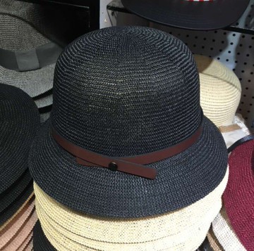 韓國復古圓頂棉麻禮帽漁夫帽子女士夏天皮帶透氣短沿小盆帽遮陽帽1入