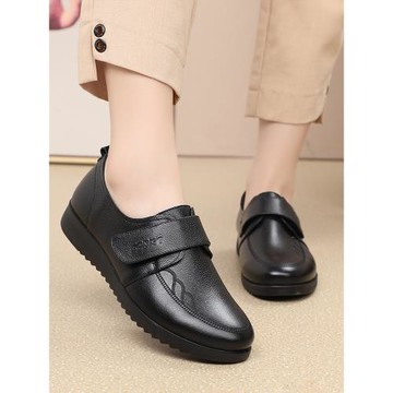 秋季深口真皮大碼33-43媽媽女鞋防滑舒適加絨中老年奶奶皮鞋軟底