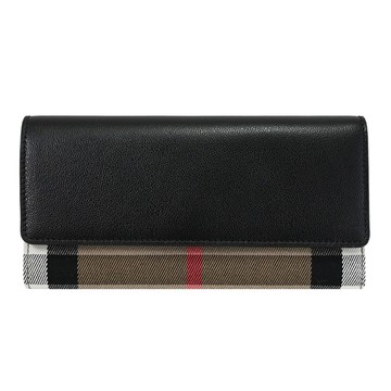 BURBERRY 8084031 HALTON 質感格紋翻蓋釦式長夾.黑邊