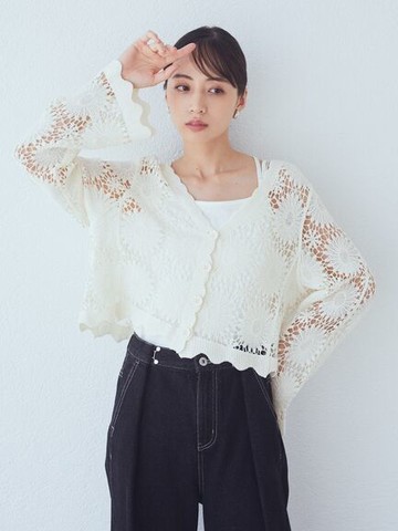 鉤針開襟外套(1K43L1D0130) - earth music&ecology