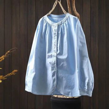 設計所在 棉麻隨性風 小立領紐扣寬鬆襯衫(3色可選)