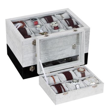 帶蓋玻璃枕頭手表盒高檔 手表箱 大號12位表首飾盒冰花絨手表盒子