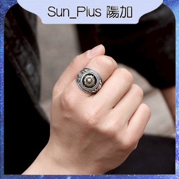 Sun_Plus 台灣現貨《光芒》戒指 S925泰銀戒指 男士個性嘻哈復古金色光芒歐美食戒指單身戒子 戒指 飾品 鈦鋼