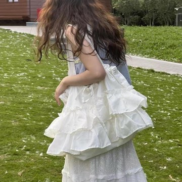 免運🔮2025夏季新款文藝少女森係荷葉邊帆布託特包大容量時尚清新文藝感韓國包包側背包 斜背包 通懃包 託特包 腋下包