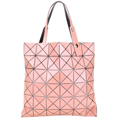 ISSEY MIYAKE 三宅一生 BAOBAO LUCENT ONE 6x6 金屬感漆皮幾何手提托特包(珊瑚粉)