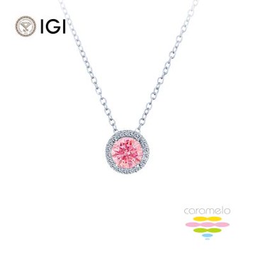 彩糖鑽工坊 IGI 1克拉 粉鑽 鑽石項鍊 (培育鑽石 粉紅鑽石 彩鑽 FANCY VIVID PINK)