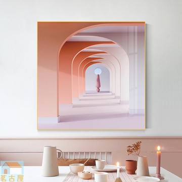 現代輕奢建筑延伸空間感裝飾畫客廳沙發背景墻掛畫玄關走廊過道