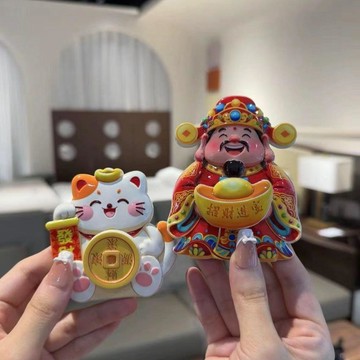 ✨桃園出貨✨2026新款旋轉冰箱旋轉招財貓財神冰箱貼冰箱貼財神擺件冰箱貼