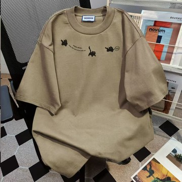 【100KG大尺碼T恤】100%純棉小眾設計感涂鴉字母印花短袖美式復古t恤女夏季寬松上衣