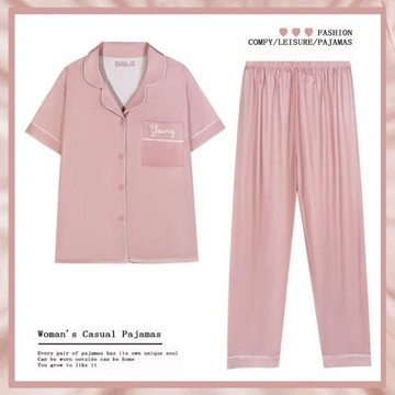 高級感純色夏季仿棉睡衣女款短袖休閑寬松春秋薄款大碼家居服套裝
