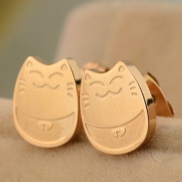 現貨+預購 玫瑰金耳環 耳飾-可愛招財貓流行母親節生日情人節禮物女飾品71at59【獨家進口】【米蘭精品】