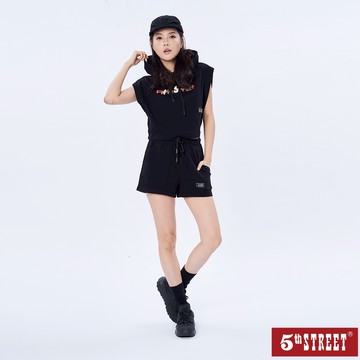 【5th STREET】 女裝 綁帶抽繩設計短褲-黑色 (927023)