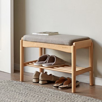 hoi! 源氏木語京都原木色實木布面0.6M穿鞋椅 Y107T51 亞麻灰