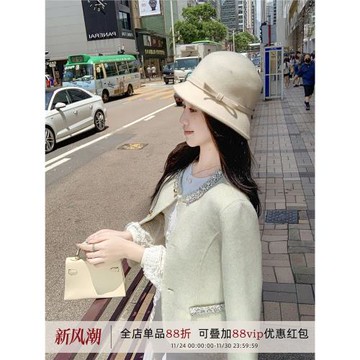 魚兔子的兔子 小香風高級感羊毛呢外套女秋冬新款雙面呢短款大衣